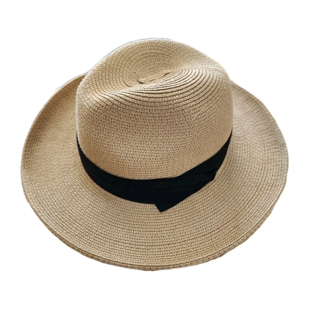 FURTALK‎ Panama Hat Sun Hats for Women Men Wide Brim Medium-Large, Black-beige